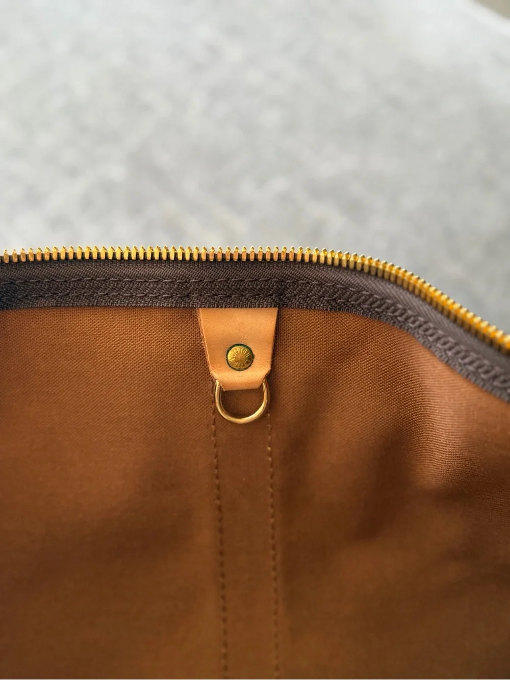 Louis Vuitton Keepall 50 Brown Monogram Leather Travel Duffel Bag with Strap